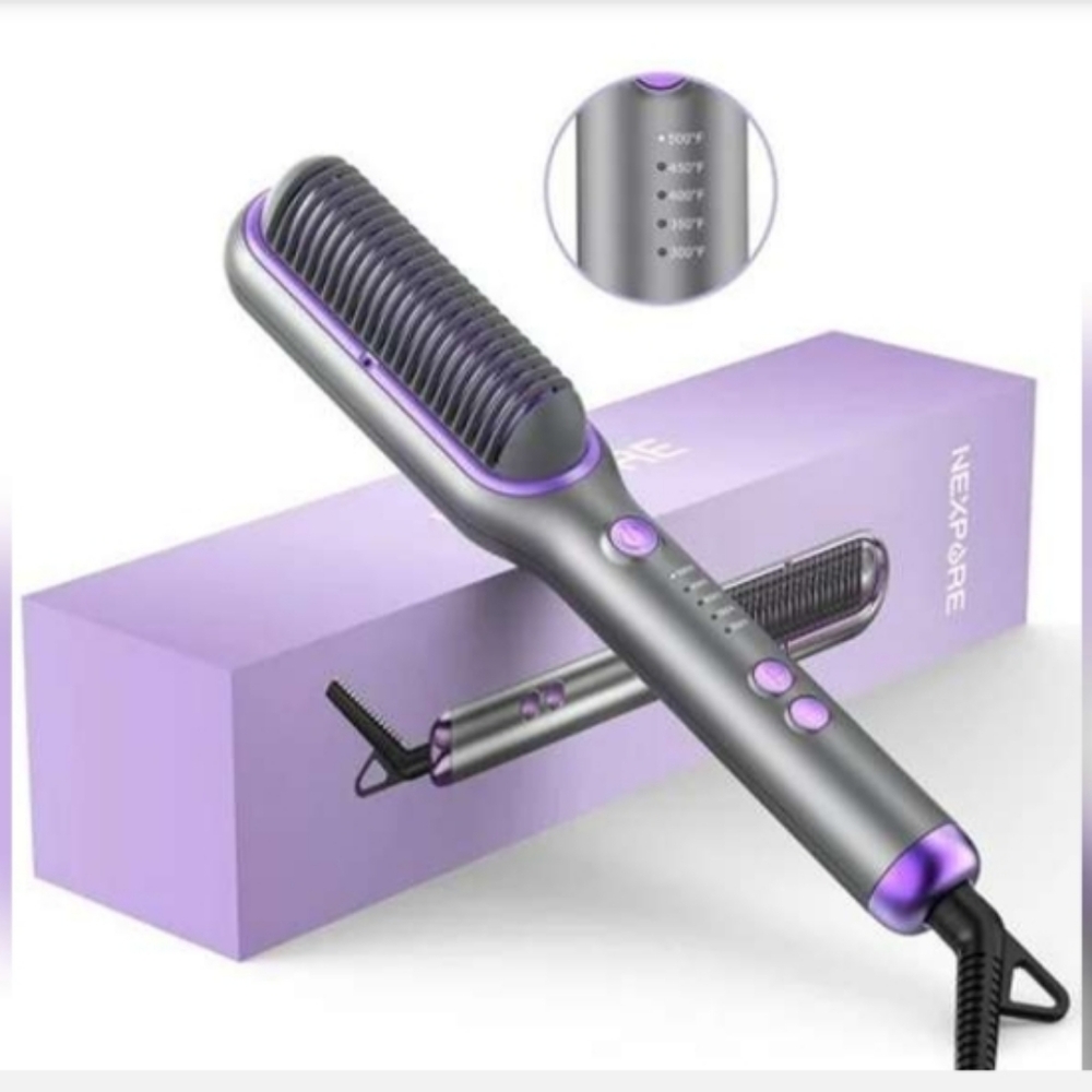 NEXPURE Hair Straightener Brush, Ionic Straightening Brush with 5 Temps, Anti-Sc